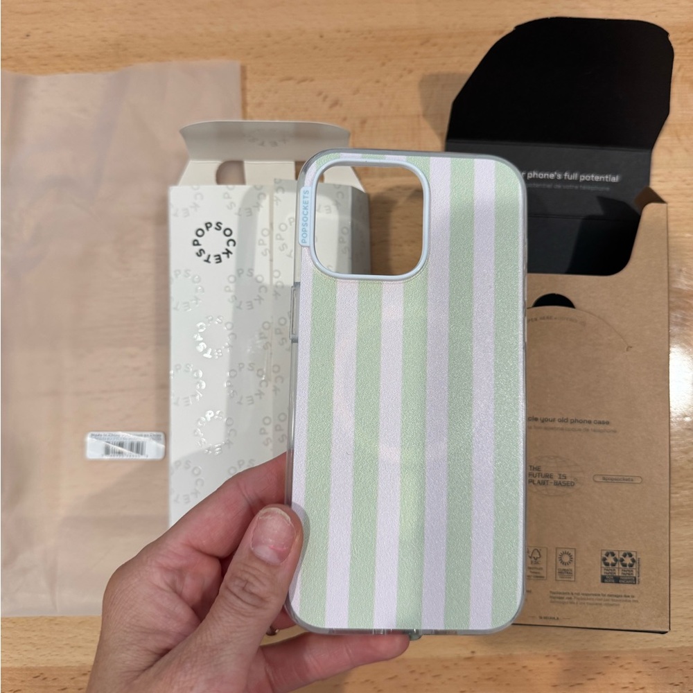POPSOCKET - NWT - Iphone 15 Pro Max Striped Green and Pink Phone Case T4 - Picture 6 of 12